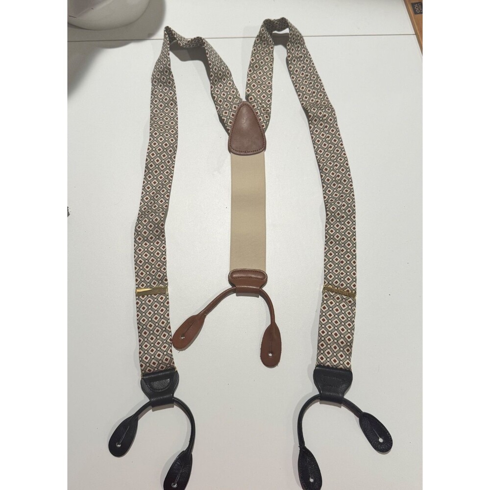 CAS Germany Full Elastic Y Back Men's Suspenders  Leather Button Tabs Geometric